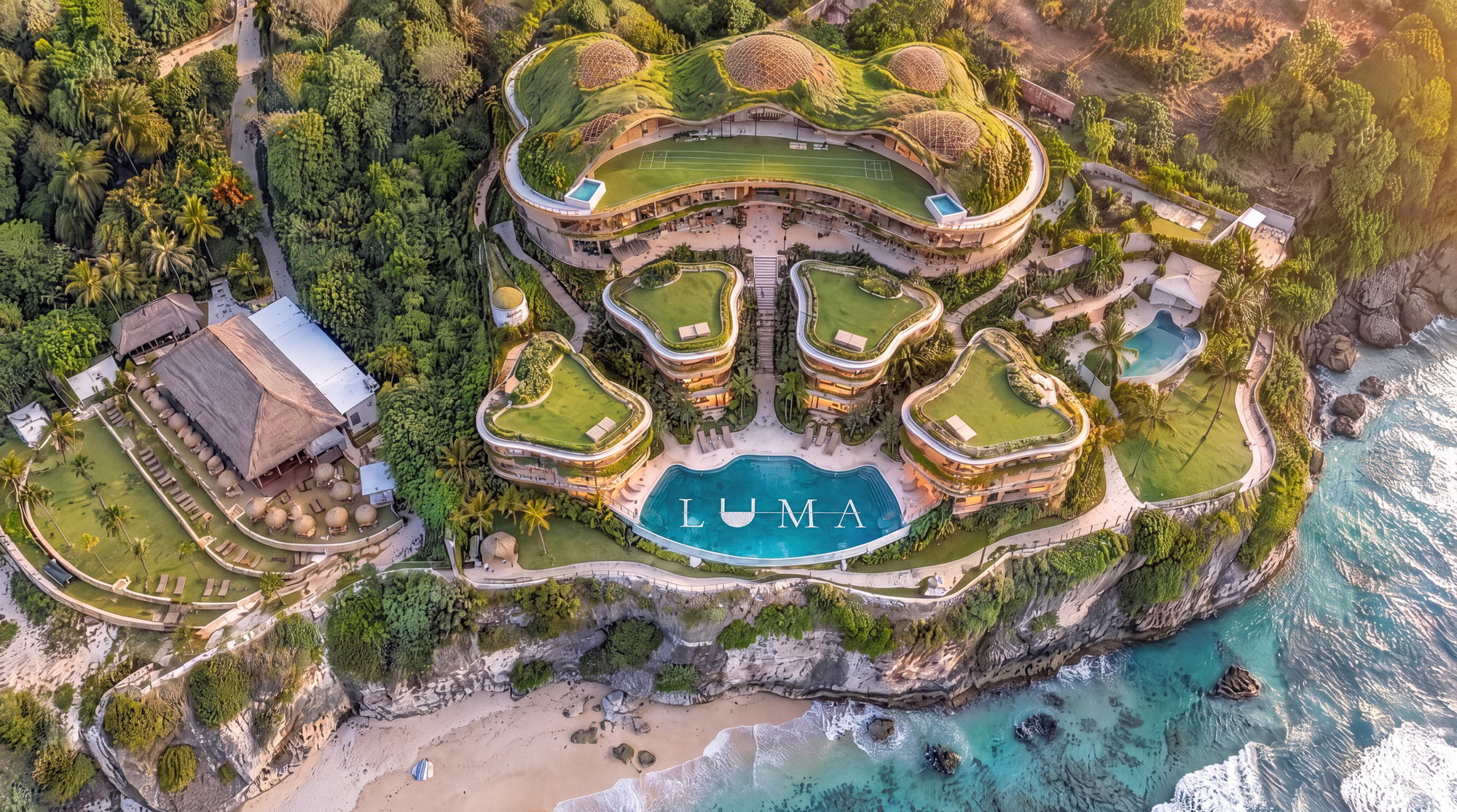 LUMA at Bingin seen from above, the sun plan